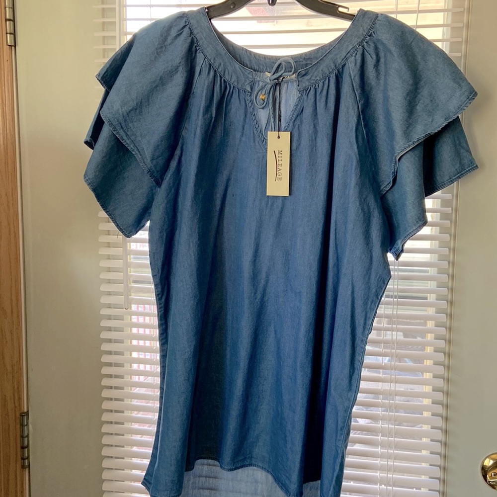 NWT Denim Ruffle Top